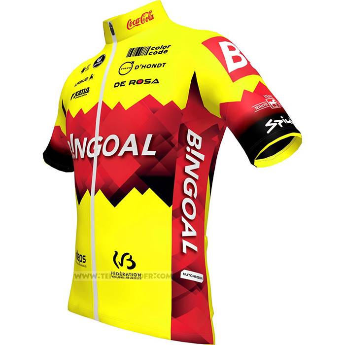 2023 Maillot Cyclisme Bingoal WB Jaune Rouge Manches Courtes et Cuissard